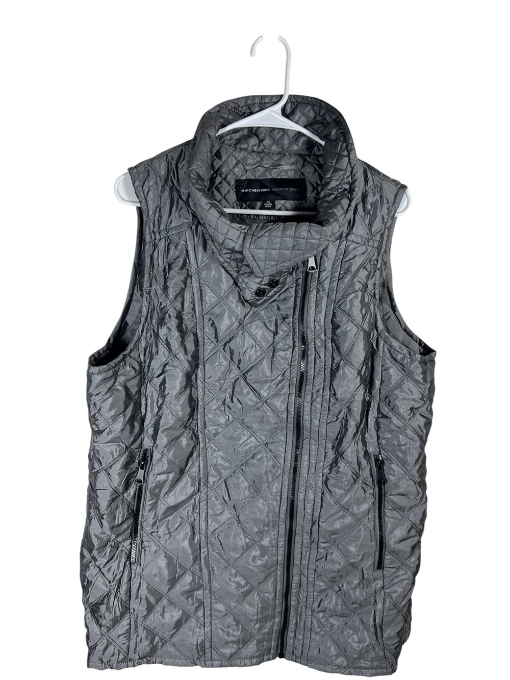 Marc New York Quilted Gray Asymmetrical Zip Vest Size XL